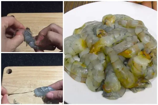 Bóc vỏ, rút chỉ lưng tôm thật sạch, cách làm sạch tôm nấu canh