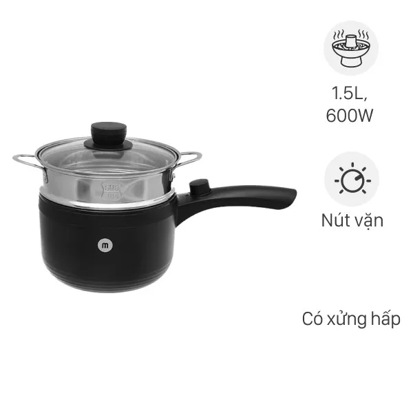 Ca nấu đa năng Mishio MK-321 với lòng nồi chống dính, kèm xửng hấp và dây điện tháo rời