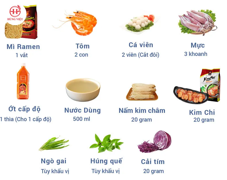 Các nguyên liệu nấu mì cay