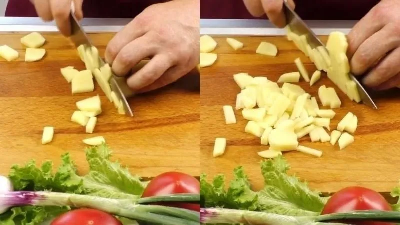 Cắt khoai tây hình hạt lựu, lát mỏng