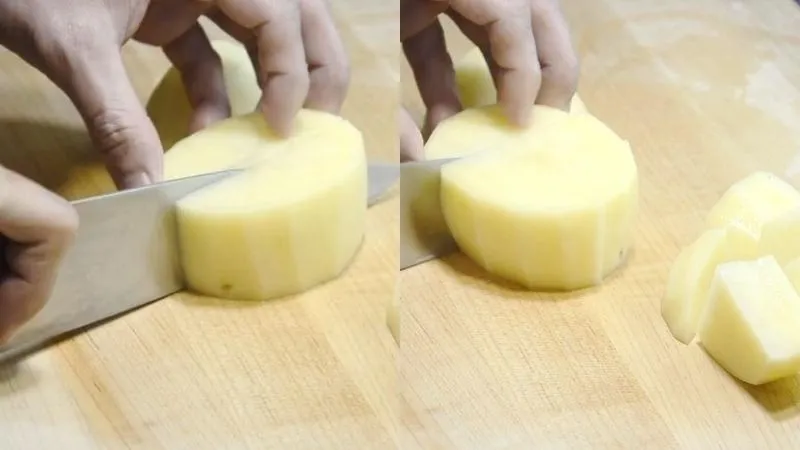 Cắt khoai tây thành các khối vuông