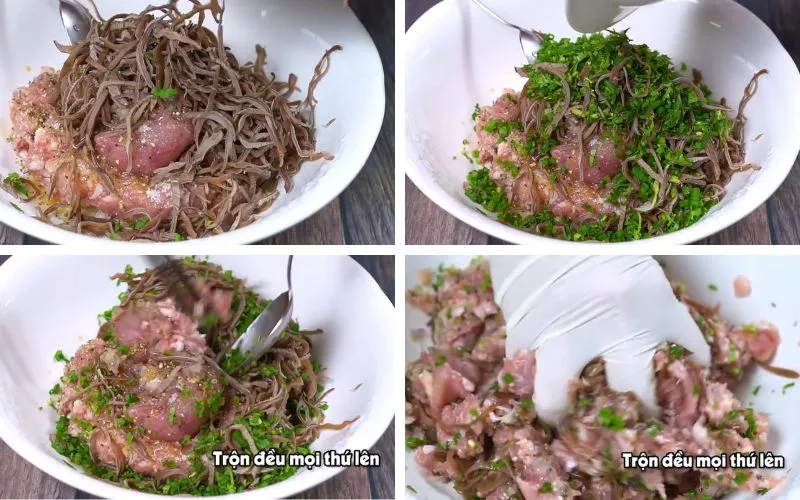 Trộn nhân thịt cho canh mướp đắng