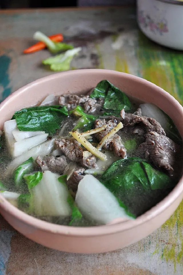 Canh rau cải thịt bò hoàn thành
