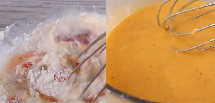 Pha hỗn hợp bột ướt để tạo lớp áo bám dính tốt cho gà