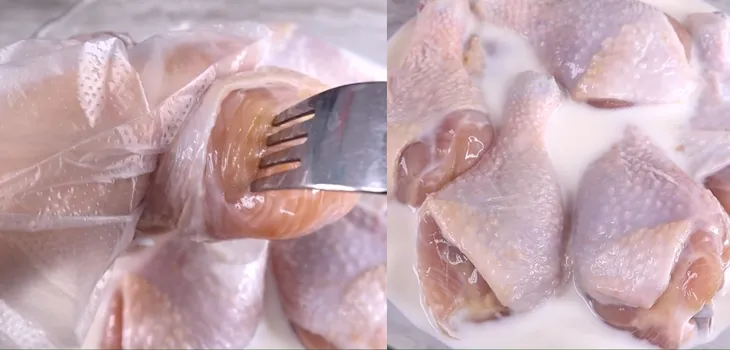 Ngâm gà trong sữa tươi giúp thịt mềm và khử mùi hiệu quả