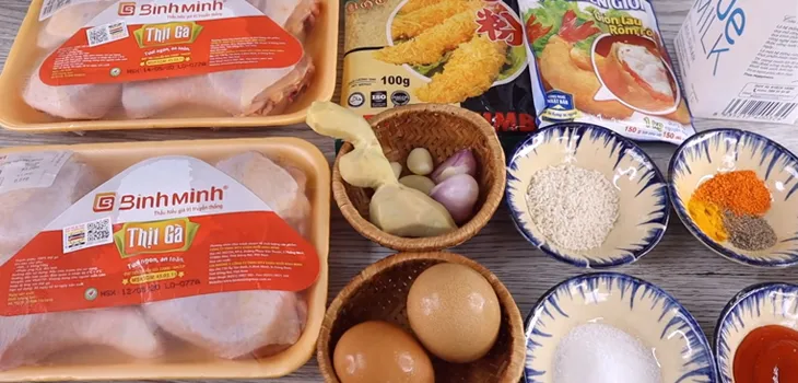 Nguyên liệu chuẩn bị cho công thức cách làm gà rán KFC bằng nồi chiên không dầu