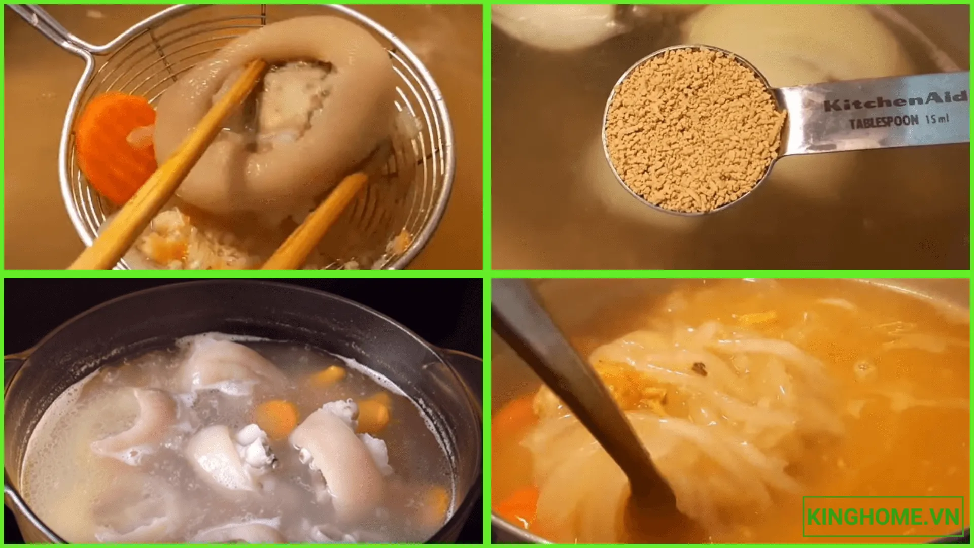 Giò heo được hầm trong nước dùng để ngấm gia vị đậm đà nhất