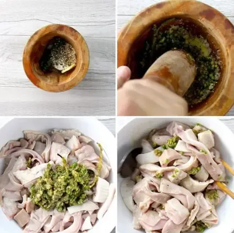 Sơ chế bao tử heo kỹ lưỡng bằng muối và chanh tươi