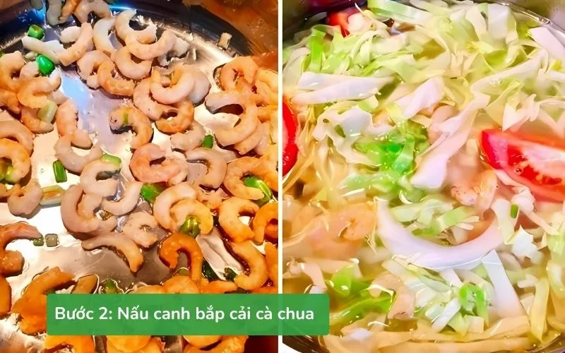 Canh được nấu với màu sắc bắt mắt từ cà chua và rau củ
