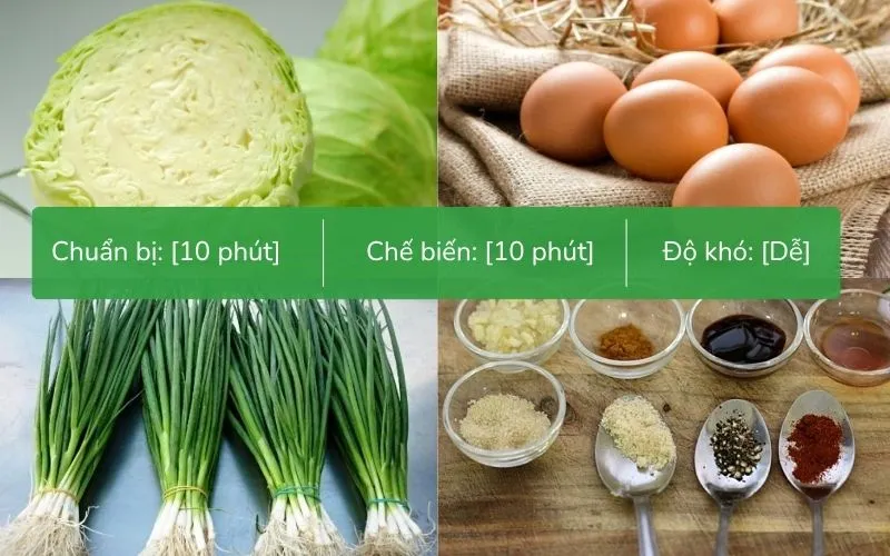 Các nguyên liệu để nấu canh bắp cải trứng