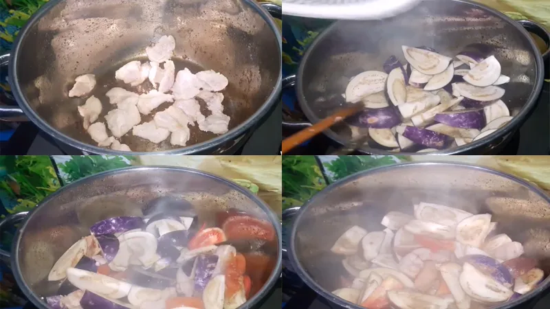 Xào thịt và cà tím