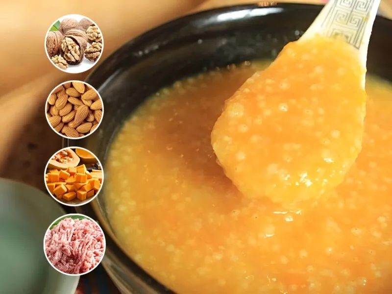 Cháo óc chó thịt bằm bí đỏ