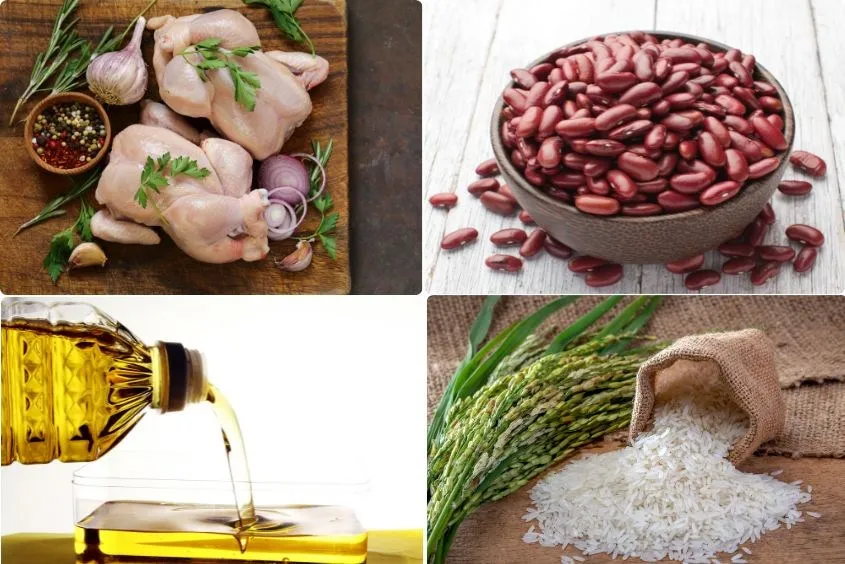 Nguyên liệu cho món cháo thịt gà su hào đậu đỏ