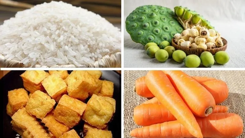 Nguyên liệu cho món cháo thập cẩm chay