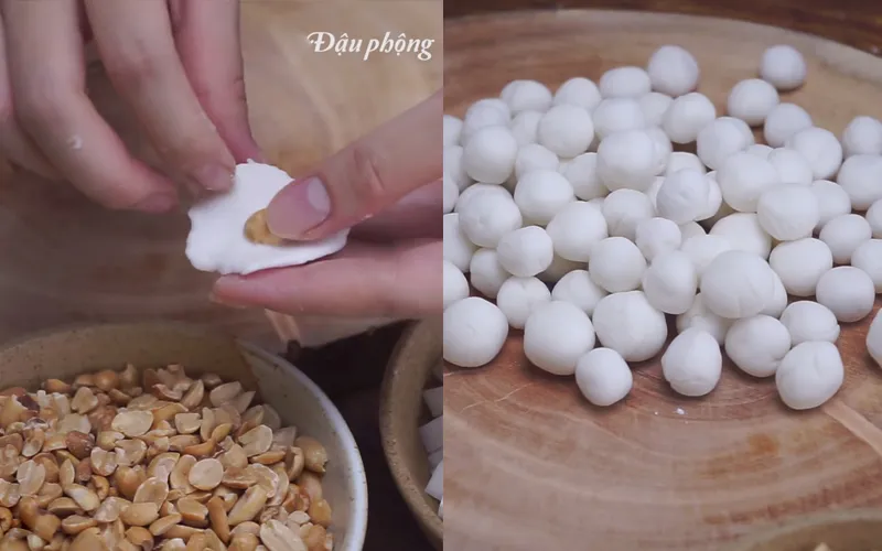 Tạo hình viên bột lọc nhân đậu phộng tròn đẹp