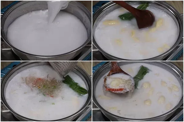 Các công đoạn thực hiện cách nấu chè chuối bột báng nước cốt dừa