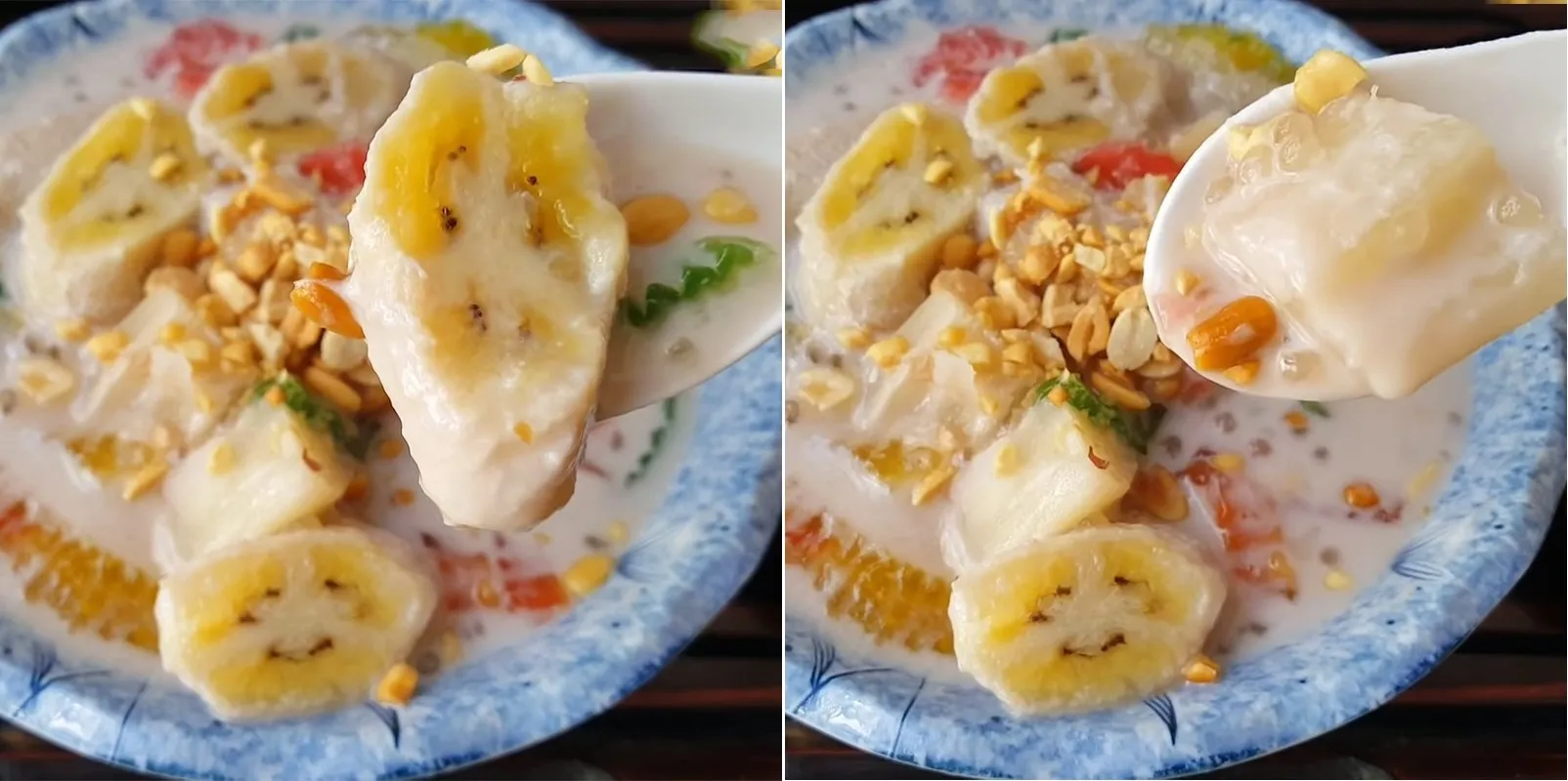 Chén chè chuối khoai mì thơm lừng, có thể ăn nóng hoặc lạnh