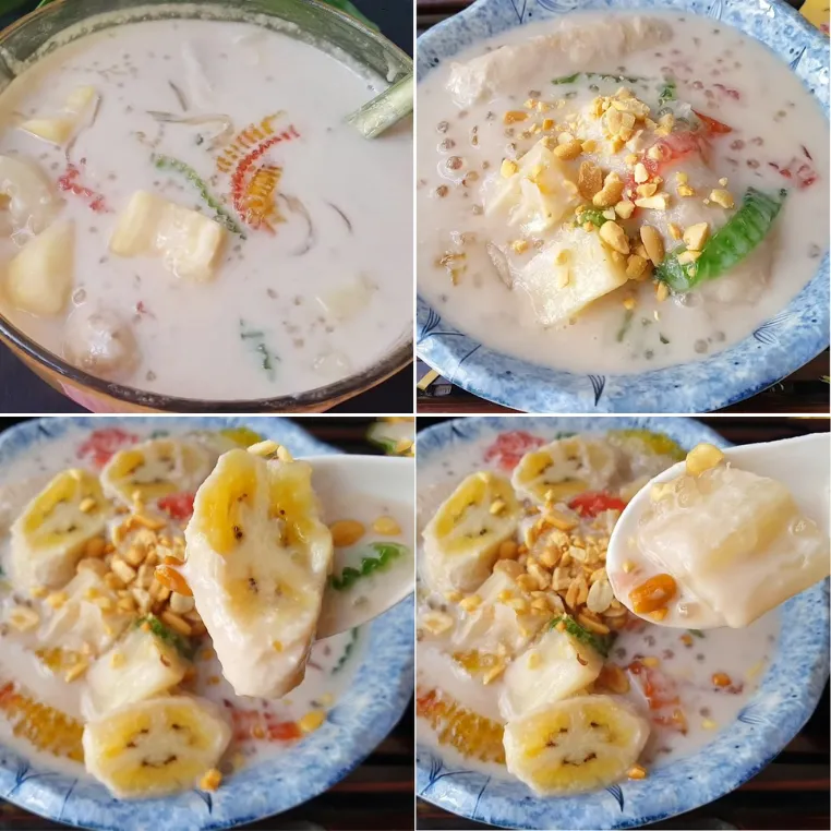 Chè chuối khoai mì sánh mịn, màu sắc hấp dẫn