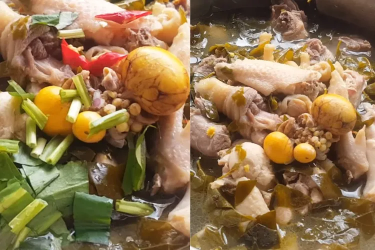 Thưởng thức lẩu gà lá giang với bún và rau tươi