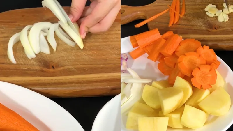 Cắt tỉa rau củ đẹp mắt giúp món lagu lưỡi heo thêm phần hấp dẫn