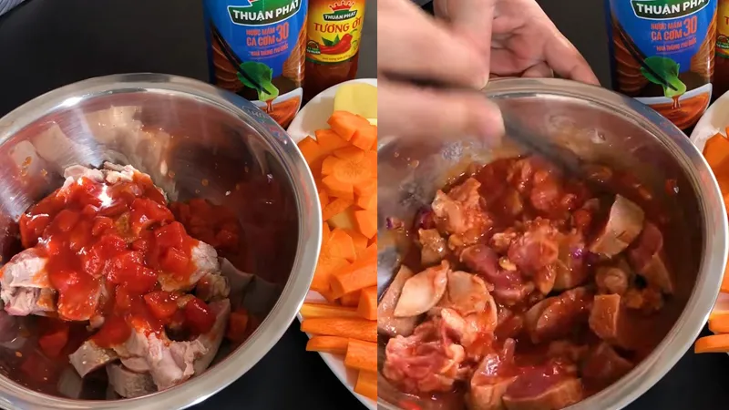 Tẩm ướp lưỡi heo với nước sốt cà chua tạo màu sắc bắt mắt