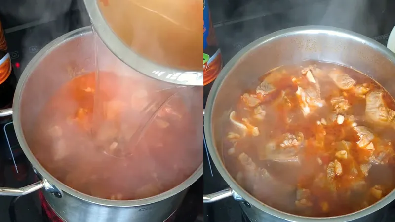 Quá trình nấu lưỡi heo cùng rau củ trong nước dùng đậm đà