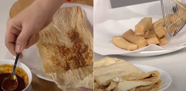 Chiên giả vịt từ tàu hũ ky cho món mì vịt tiềm chay