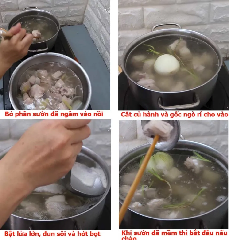 Các bước nấu nước dùng cho món cháo sườn