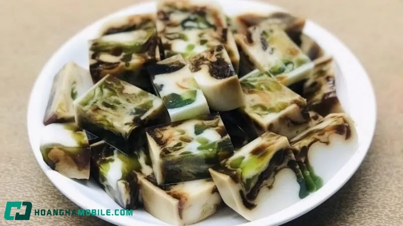 Rau câu sơn thủy sau khi đã đông và cắt miếng