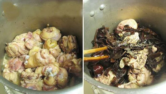 Quá trình nấu thịt gà đông trên bếp