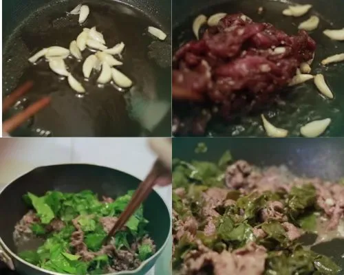 Lá lồm xào thịt bò có màu sắc hấp dẫn, lá giữ được độ xanh tươi