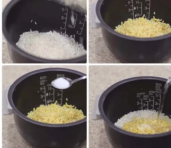 Cho gạo và đỗ vào nồi cơm điện