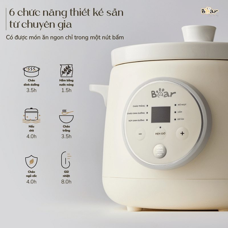 Bảng điều khiển nồi nấu chậm Bear 1.5L với chú thích tiếng Việt rõ ràng