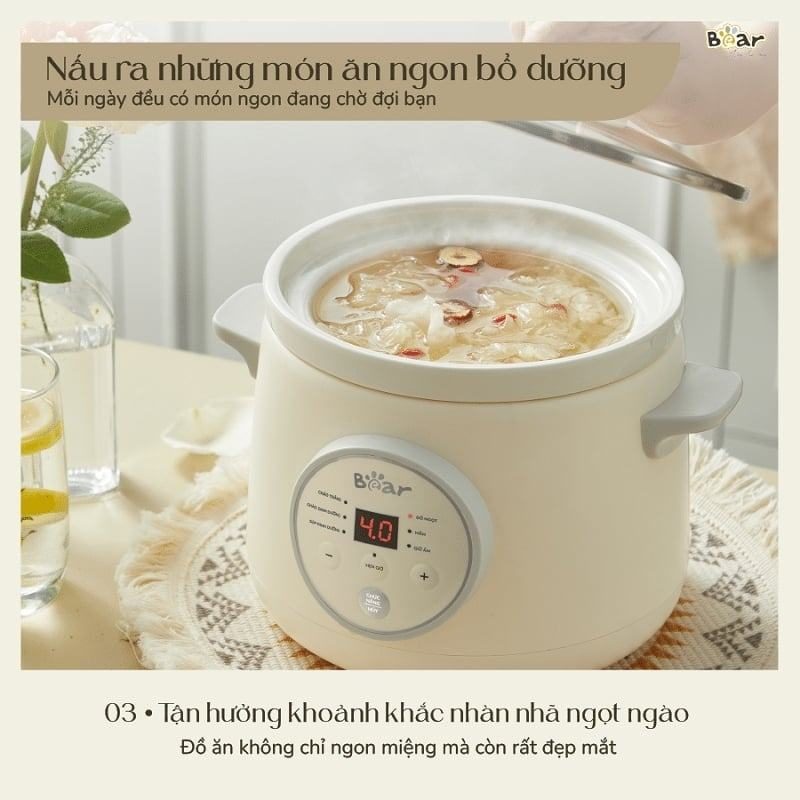 Giao diện chọn chức năng trên nồi nấu chậm Bear 1.5L