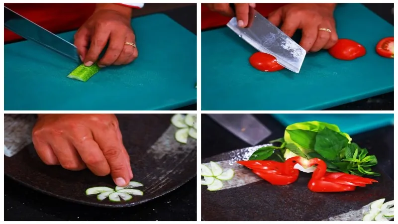 Trình bày món nướng kèm rau củ tươi giúp tăng thêm sự hấp dẫn cho bàn tiệc