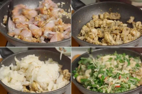 Cách xào ếch với măng lá lốt đơn giản