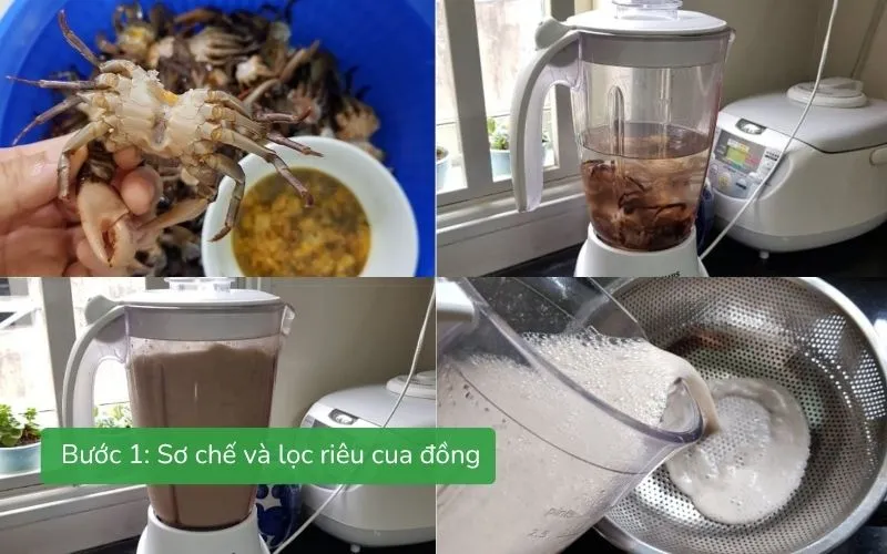 Sơ chế và lọc riêu cua đồng