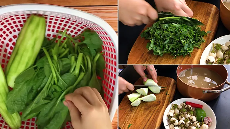 Sơ chế rau đay mồng tơi và mướp hương