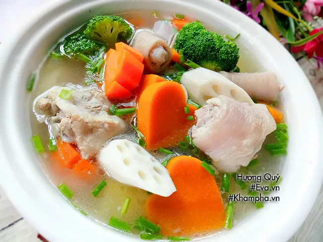 Món đuôi heo hầm rau củ chín tới, màu sắc hấp dẫn