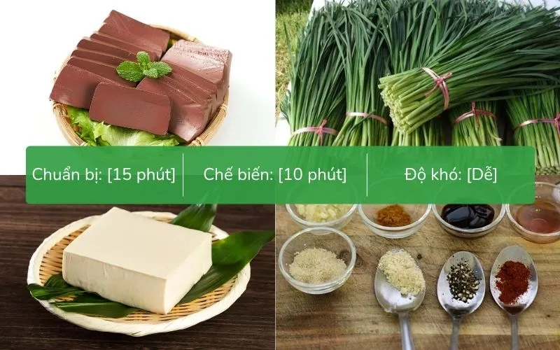 Chuẩn bị huyết heo và hẹ cho món canh thanh mát