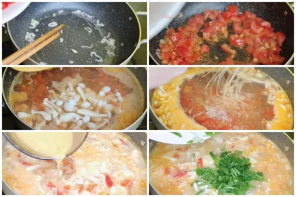 Canh nấm trứng cà chua hấp dẫn