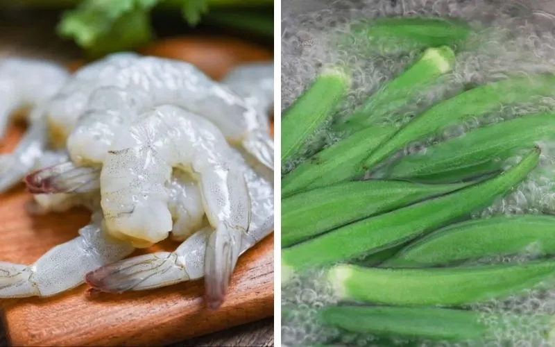 Sơ chế nguyên liệu làm canh đậu bắp nấu tôm