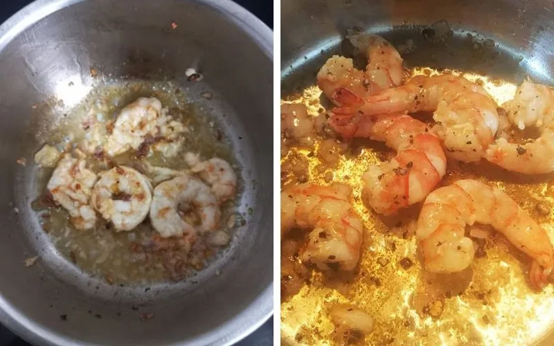 Xào tôm chuẩn bị nấu canh đậu bắp