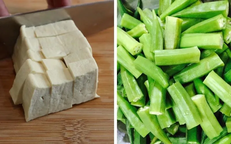 sơ chế nguyên liệu làm canh đậu bắp thịt viên