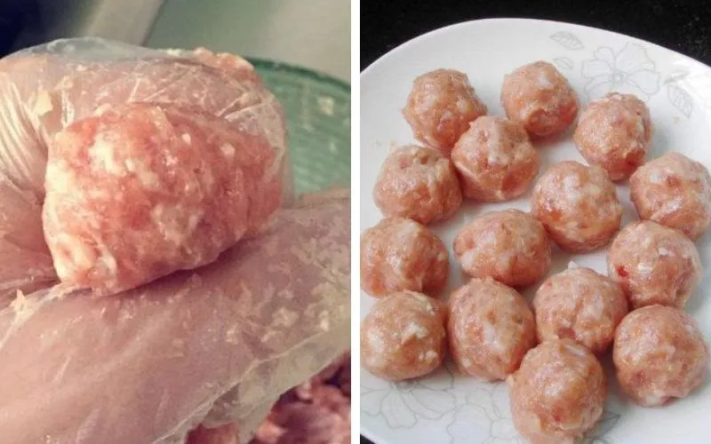 Ướp và vo thịt viên nấu canh đậu bắp