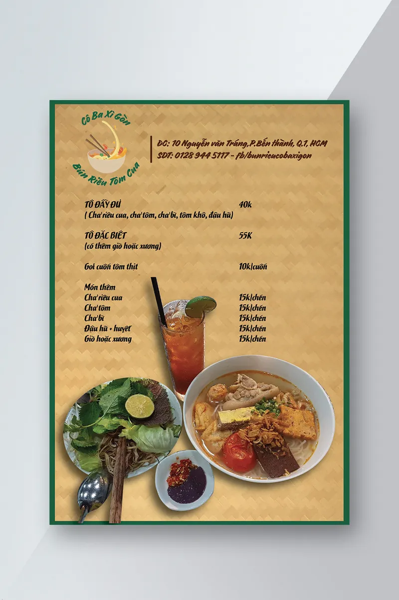 Mẫu menu nhà hàng Việt Nam với hình ảnh món ăn truyền thống