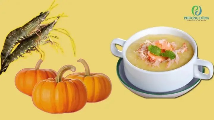 Bát cháo tôm bí đỏ đầy màu sắc sau khi hoàn thành cách nấu cháo cho trẻ 6 tháng ăn dặm