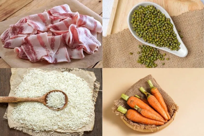 Món cháo thịt heo đậu xanh cà rốt bắt mắt kích thích vị giác của bé