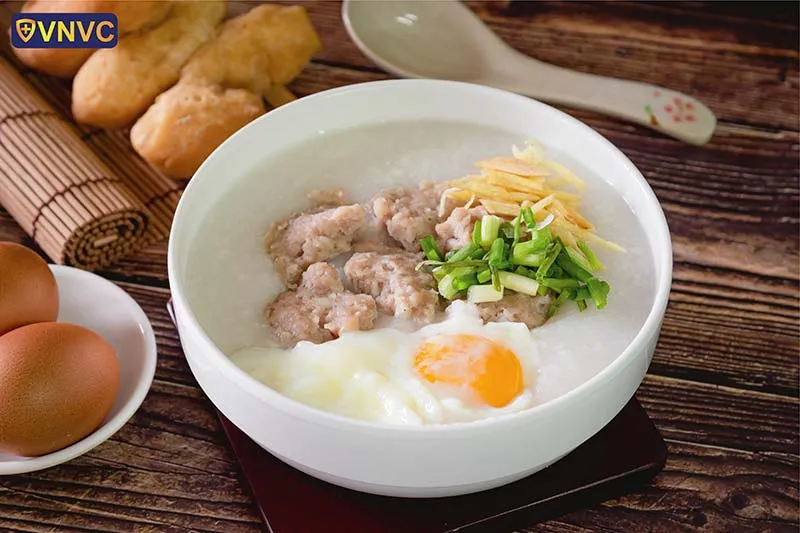 cháo thịt bằm gừng tươi