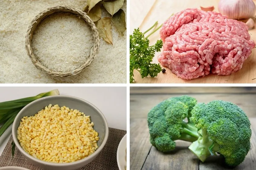 Cháo thịt heo đậu xanh cho bé nấu với bông cải xanh